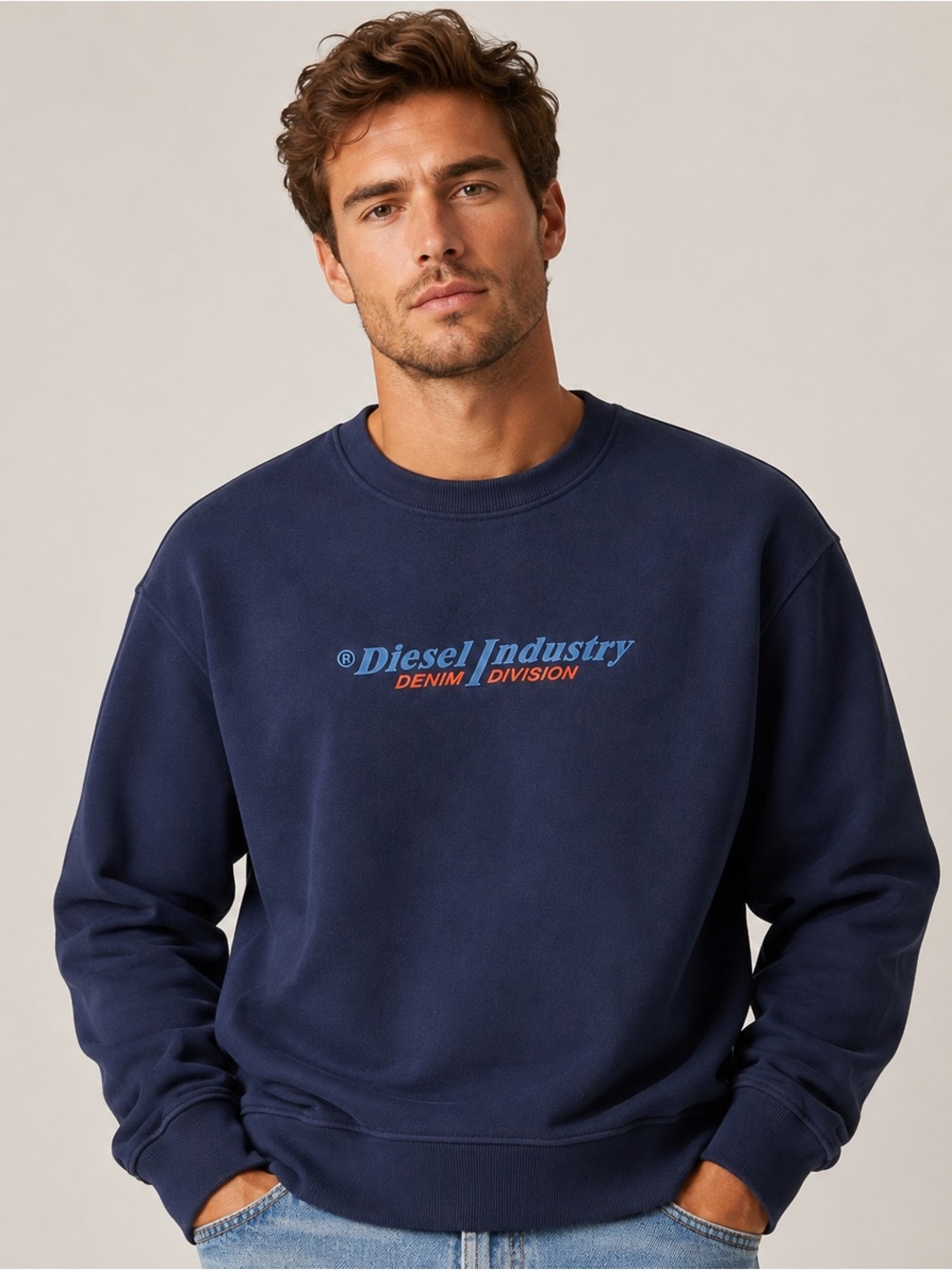 Diesel S-Ginn-Ind Men’s Logo Crewneck Sweatshirt Navy Blue Size Large